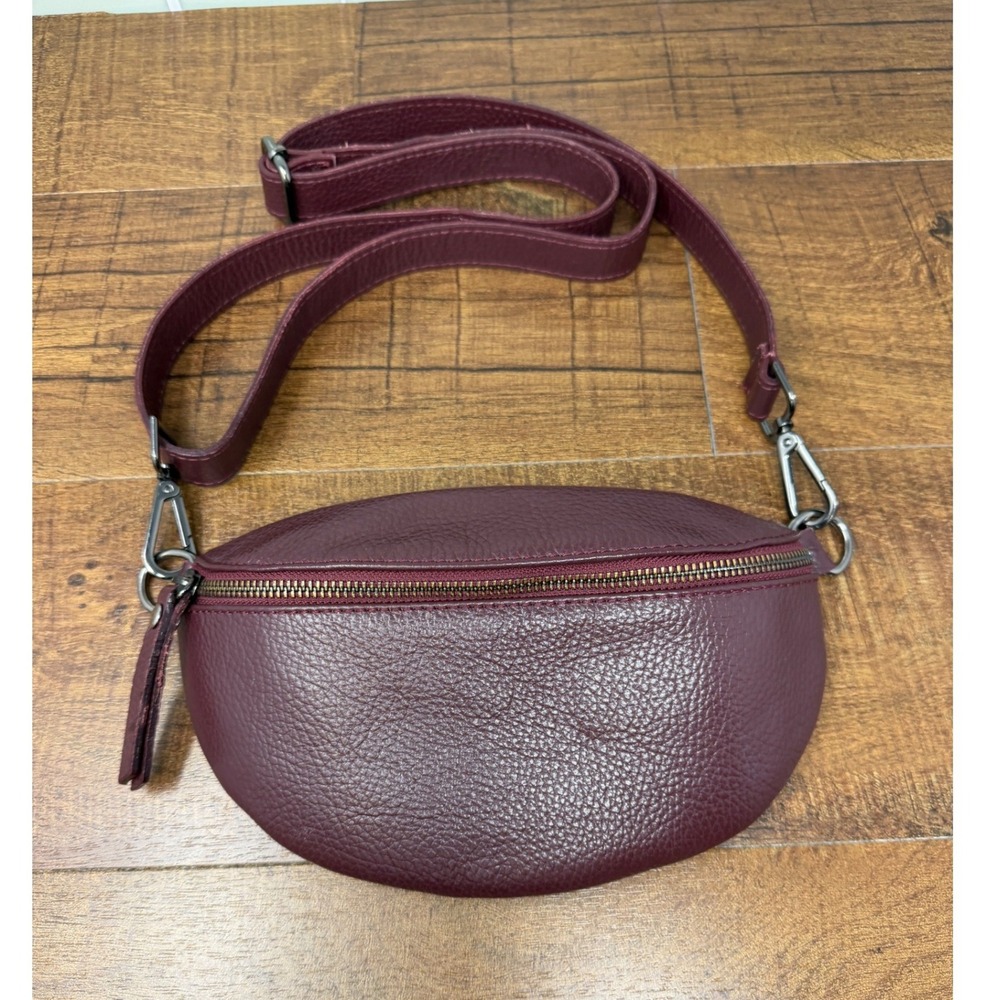Borse in Pelle Italian Pebbled Leather Crossbody Belt Bag Sling Burgundy